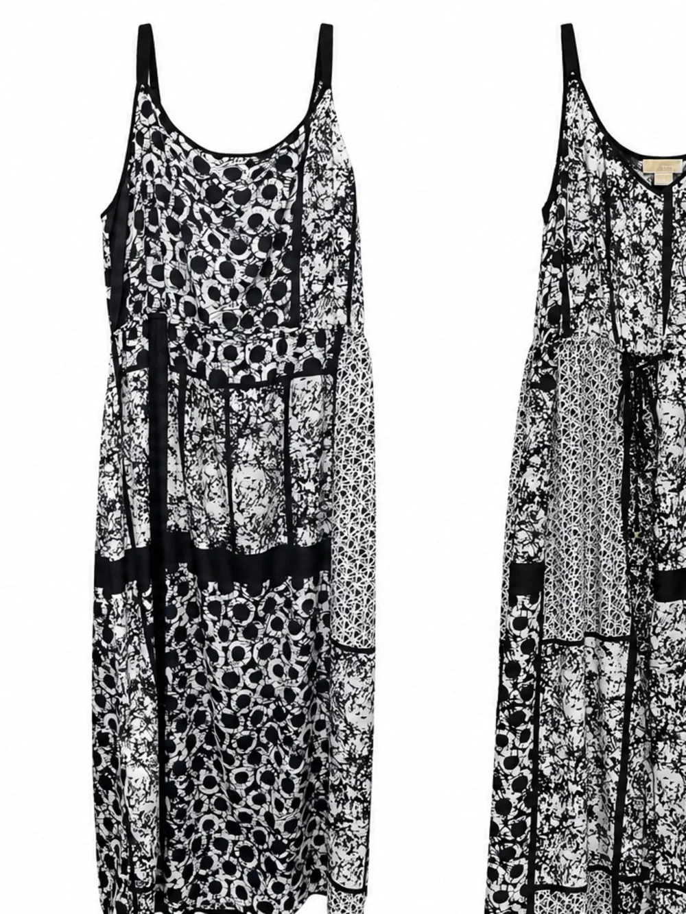 Micheal Kors Patchwork Printed Maxi Dress with Tie Waist